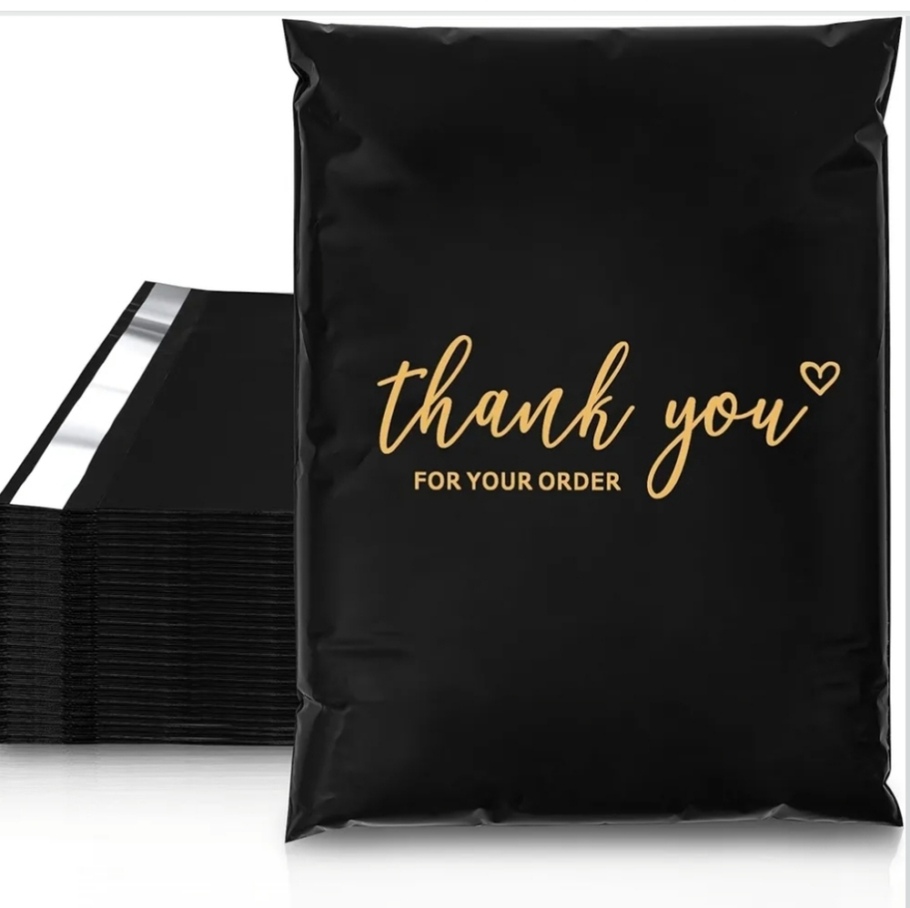 Black and Gold Thank You Poly Mailers 10×13, 10 Pc